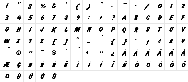 Access MN Bold  glyph index