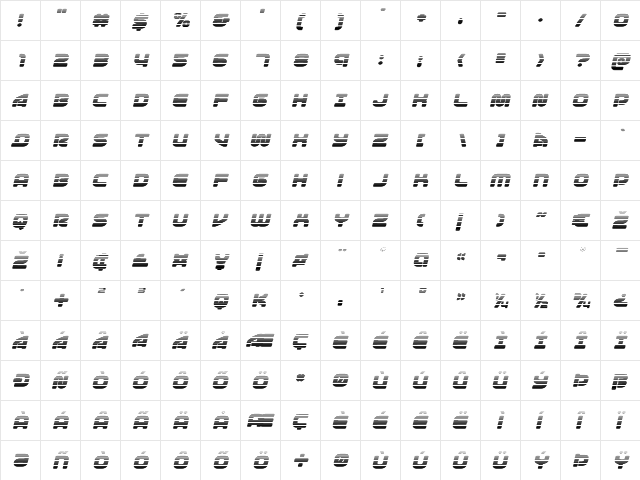 1st Enterprises Gradient Italic Italic  glyph index
