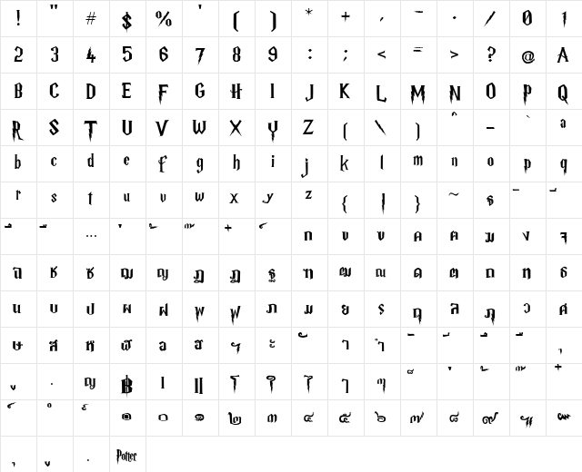 Sarun's HarryPotter Regular  glyph index