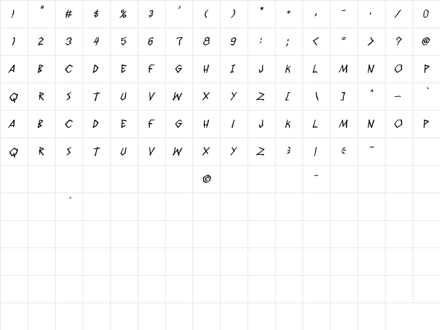 Wyld Savagez PG Bold Italic  glyph index