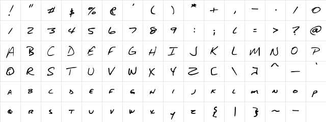 DJB About a Boy Regular  glyph index