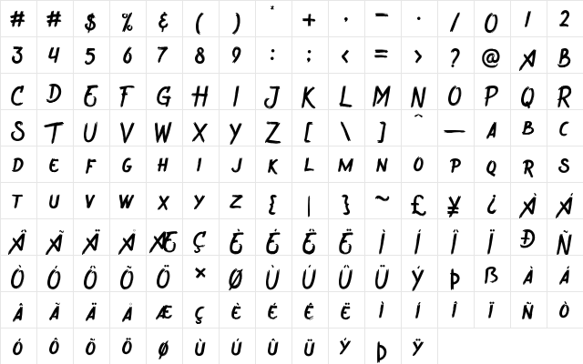 Wreckout Regular  glyph index
