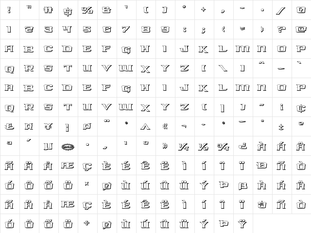Kreature Kombat 3D Regular  glyph index
