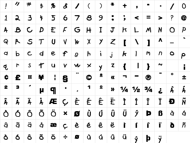 BrokenArrowDrive Bold  glyph index