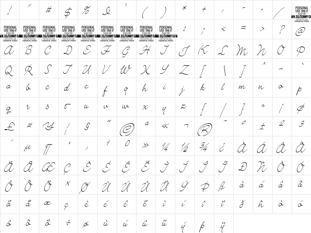 Sunny Sam PERSONAL Thin  glyph index