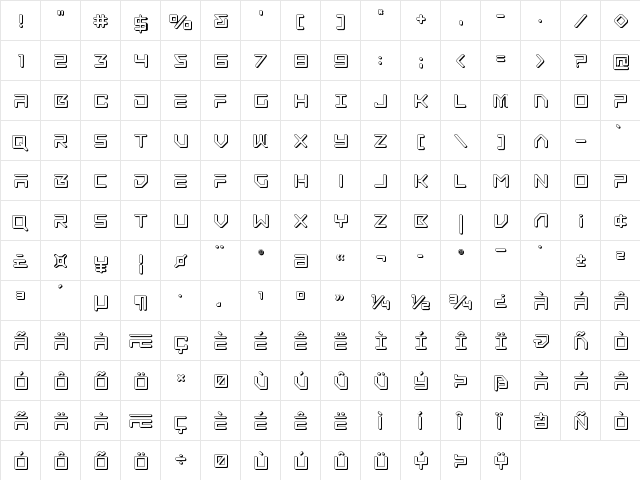 Tempest Apache 3D Regular  glyph index