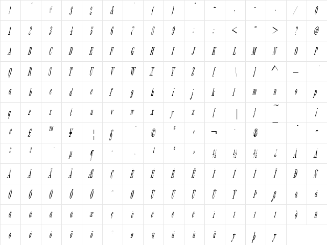 URWBordaDReg Italic  glyph index