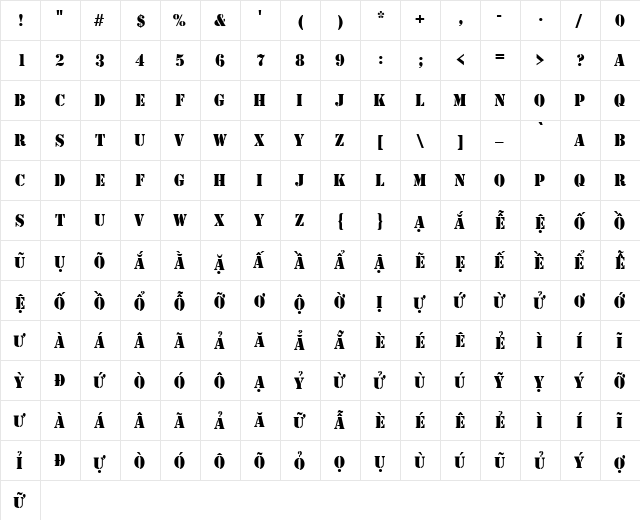 VI Huong Duong Normal  glyph index