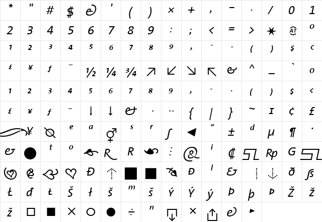 The Sans- Italic  glyph index