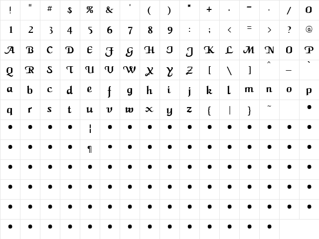 QTCaligulatype Regular  glyph index