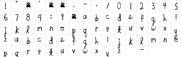 Monster Paparazzi Regular  glyph index