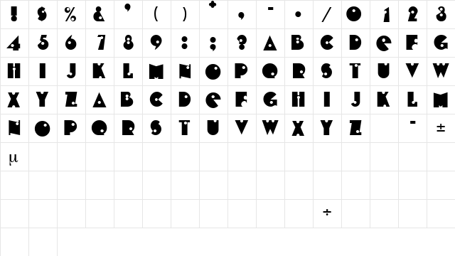 CheapShotDisplayCapsSSK Regular  glyph index