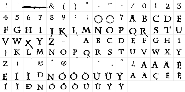 Xena Regular  glyph index