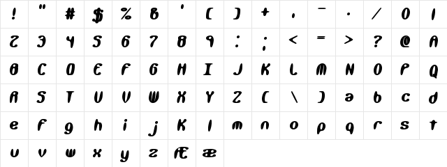 Kaliber Xtreme BRK Regular  glyph index