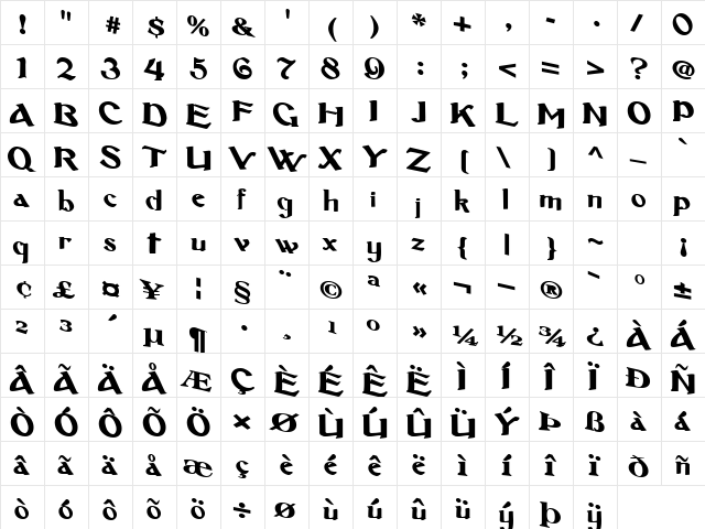 FootenHold Bold  glyph index