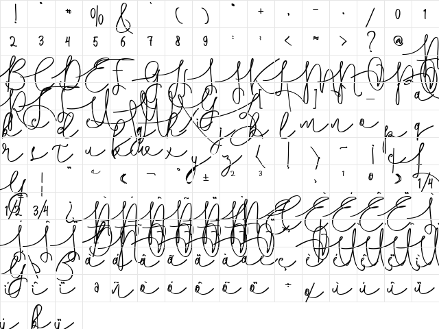 Hasnita Regular  glyph index