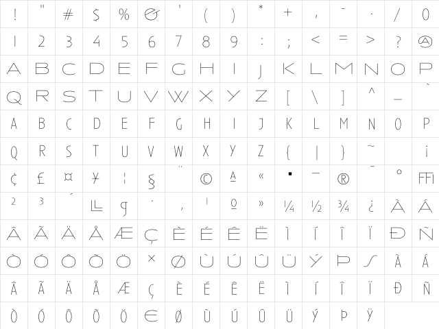 Anise Regular  glyph index