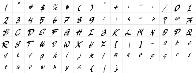 JakAs Italic  glyph index