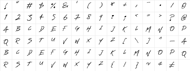 Ghastly Regular  glyph index