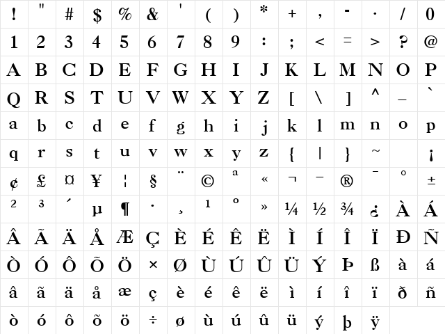 CaslonThreeSSK Regular  glyph index