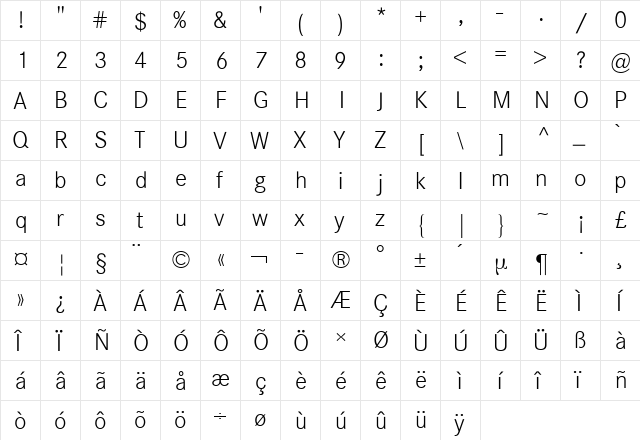 Corporate S BQ Light  glyph index