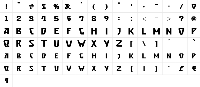 Brassett_Bold Normal  glyph index