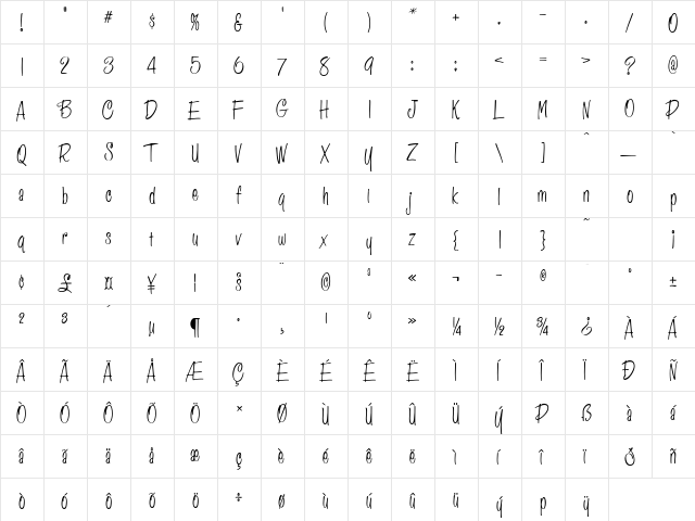 Crawford Regular  glyph index