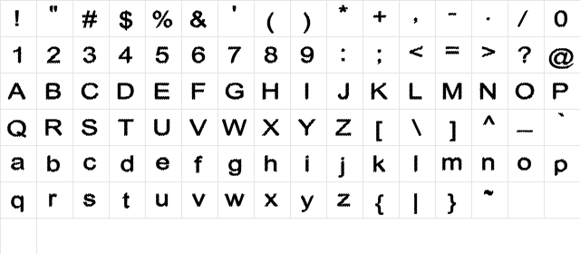Cylonic Crossdraft Regular  glyph index