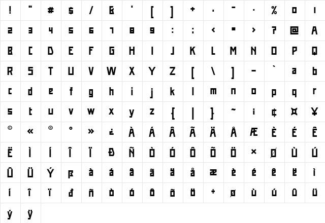 Addiction Regular  glyph index