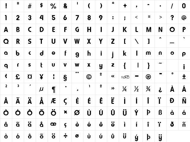 HammerFat normal  glyph index