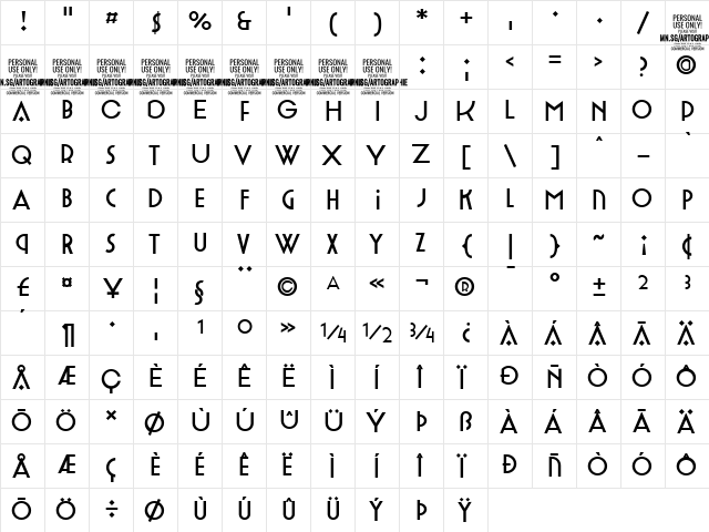 Artographie Medium Regular  glyph index