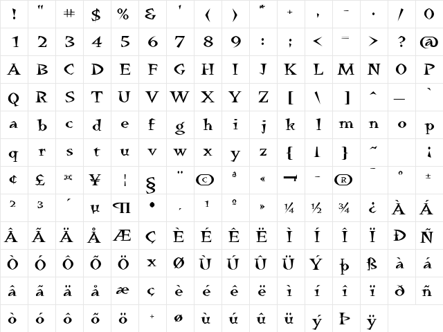 QuetzalcoatlExtended Regular  glyph index