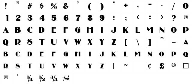 Broadbay Normal  glyph index
