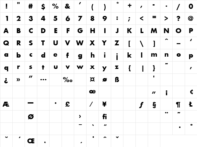 Heartbreaker 5 Regular  glyph index