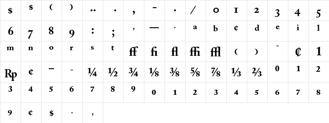 Adobe Caslon Bold Expert  glyph index