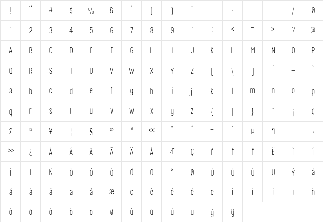 Finland Rounded Thin Regular  glyph index