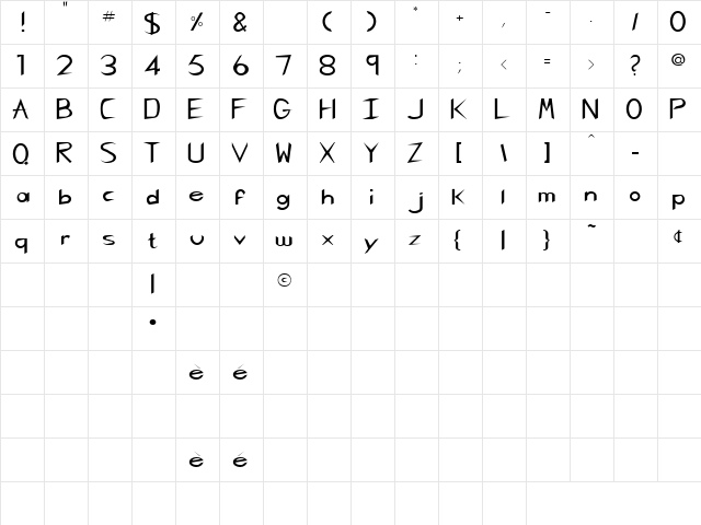 Shanghai Normal  glyph index