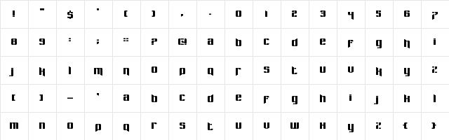 Pastcorps Regular  glyph index