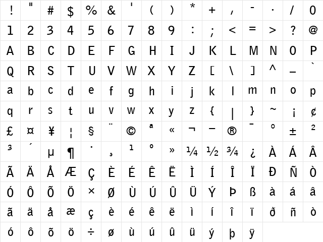 BellGothic Bold  glyph index