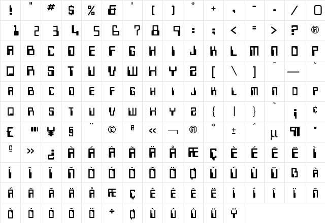 Micr Font  glyph index