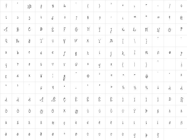 ChiliPepperCondensed Regular  glyph index