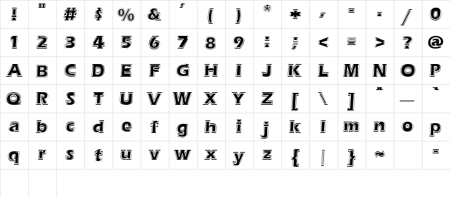 ESTHER Regular  glyph index