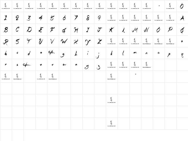 Questionary Regular  glyph index