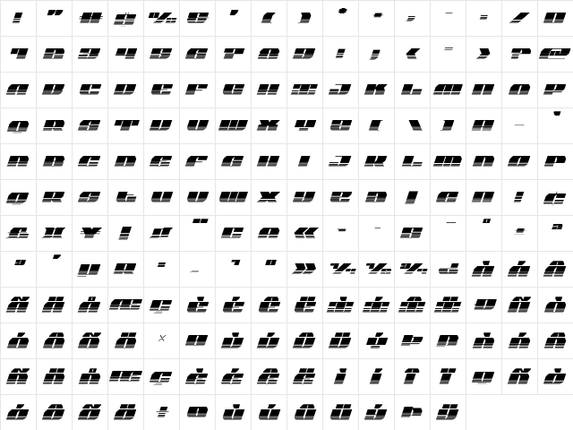 Joy Shark Halftone Italic Italic  glyph index