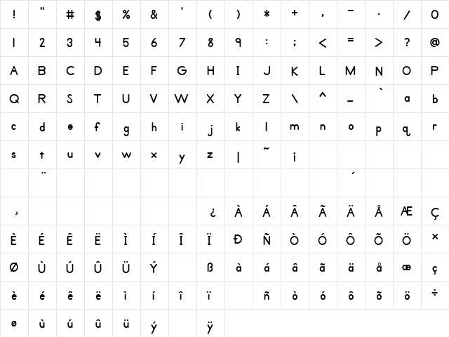 Primer Print Bold  glyph index