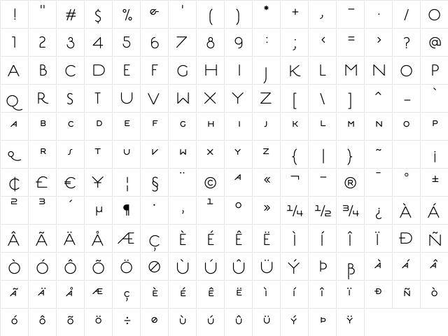 Estilo Regular  glyph index