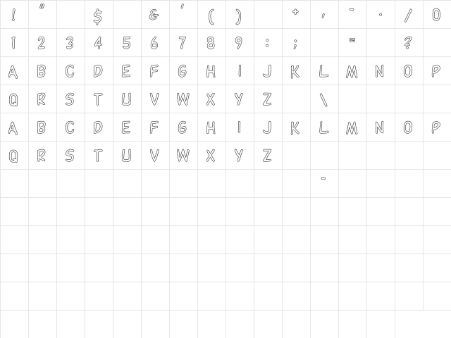 DupuyHeavy Hollow Regular  glyph index