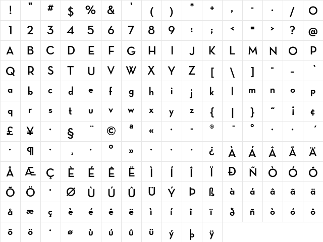 Neutra Display Alt Bold  glyph index