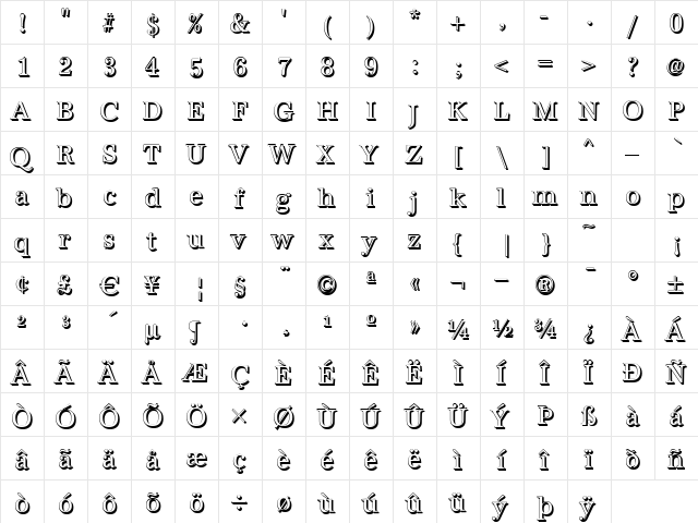 AntiquaSh-Cd Regular  glyph index
