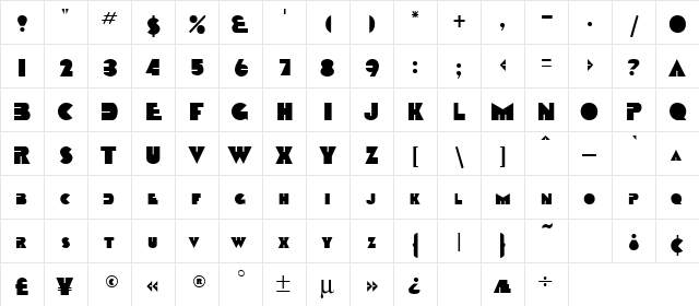 Xeno Regular  glyph index